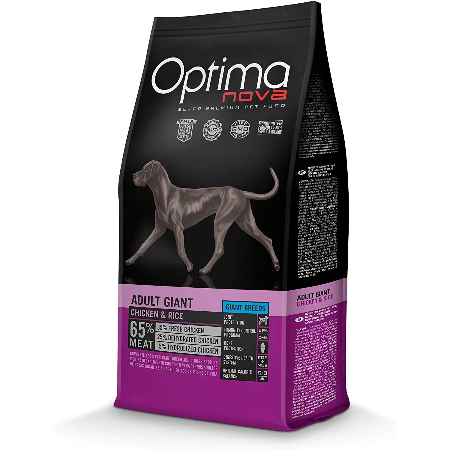 Optima Nova Adult Giant Pollo Arroz 12 KG.
