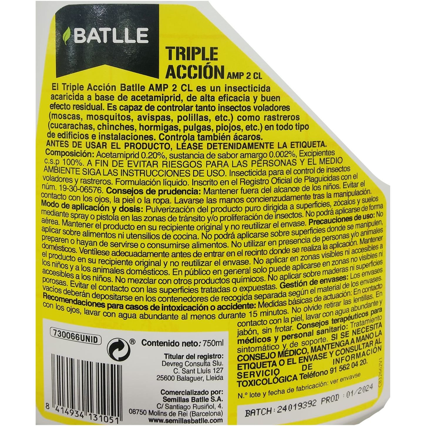 Triple Accion (insectos) 750 Ml. Batlle - Imagen 2