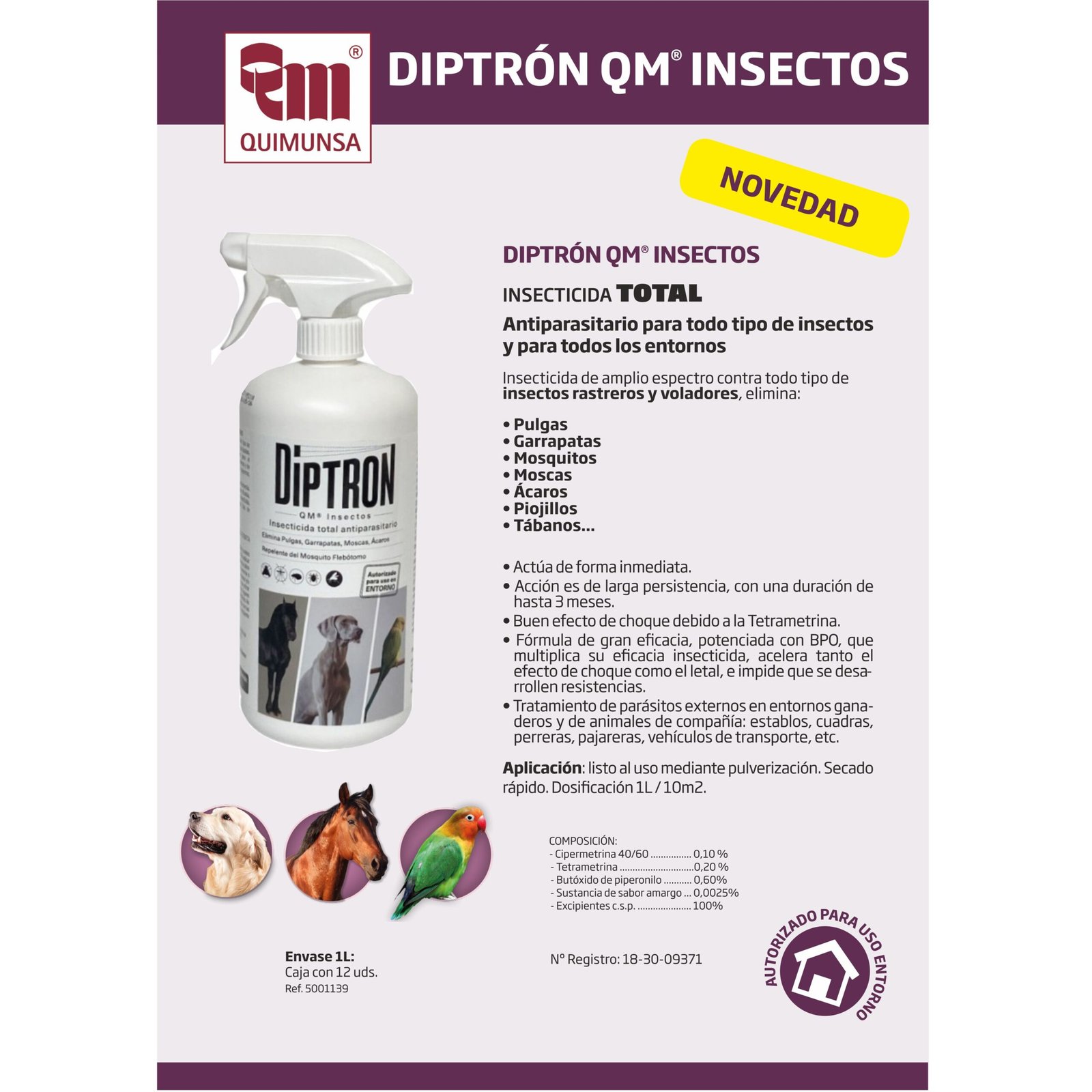 Diptron Qm Insectos Caballo/perro Insecticida 1lt. - Imagen 2