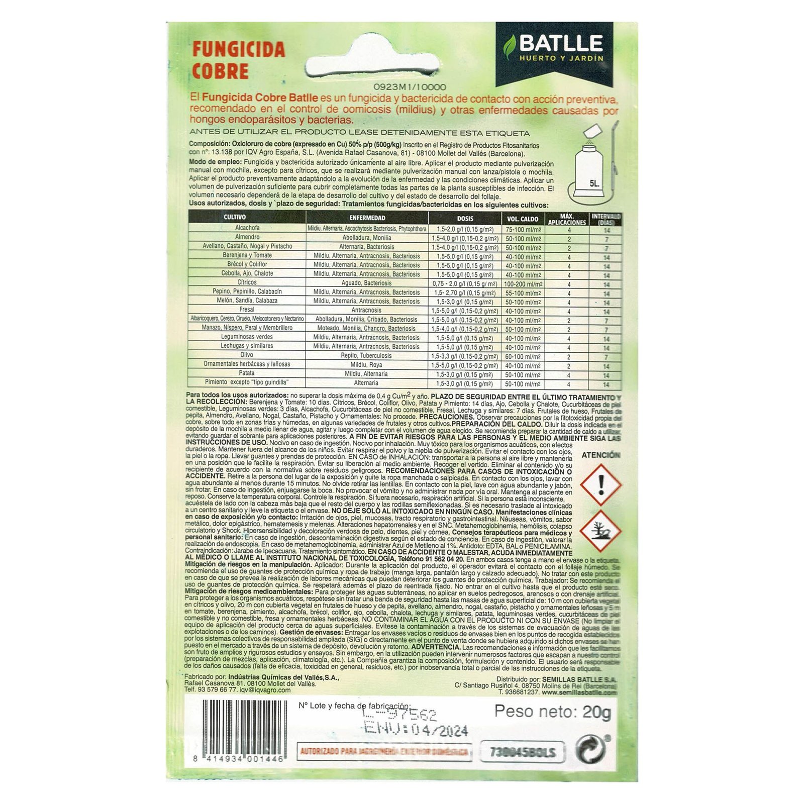 Fungicida Cobre Sobre para 5LT. - Imagen 2