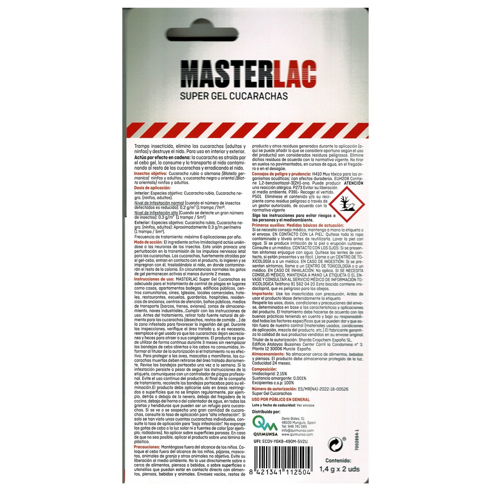Masterlac Super Gel Trampa Cucarachas 2 X 1,4gr. - Imagen 2