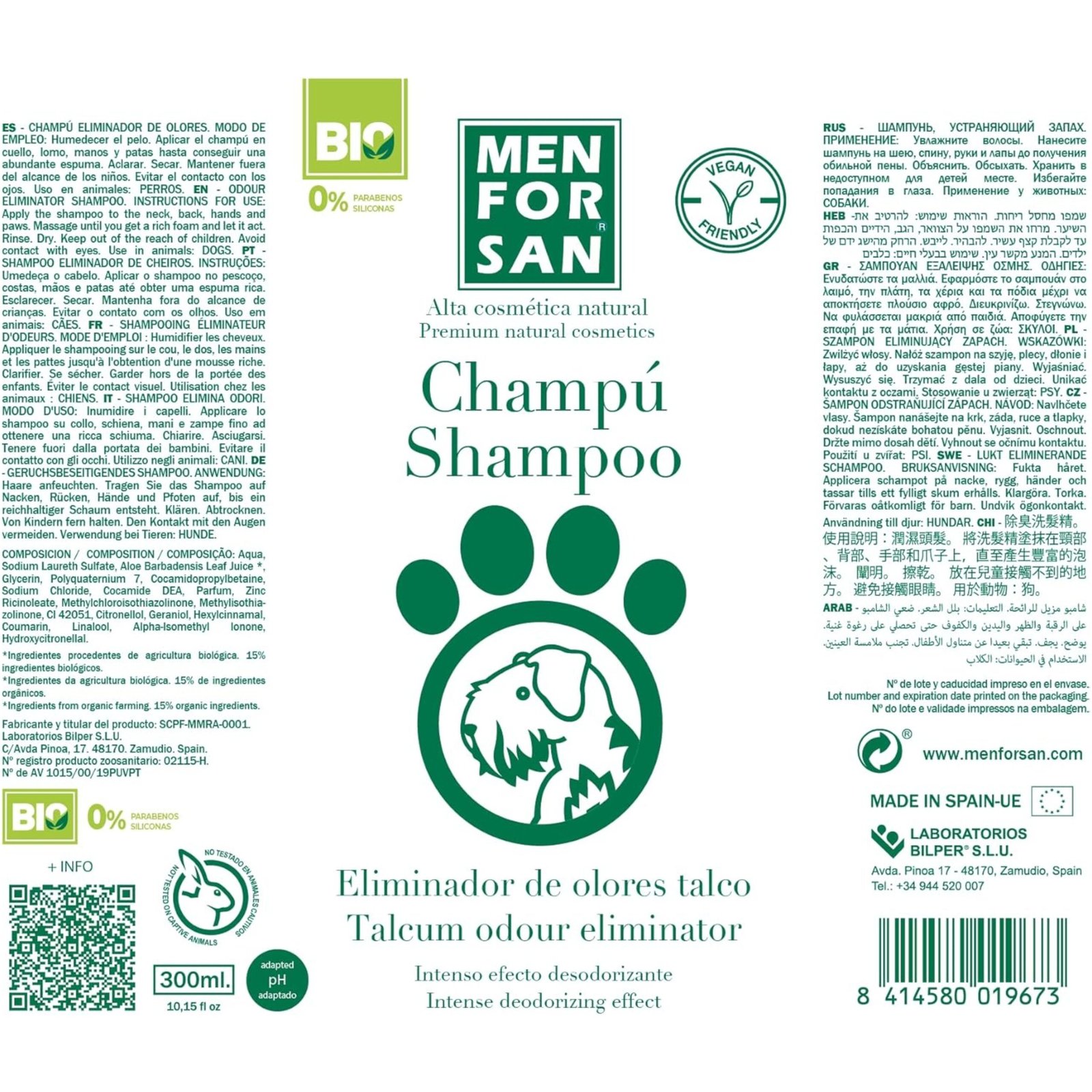 Menforsan Champu Natural Eliminador de Olores 300 ML. - Imagen 2