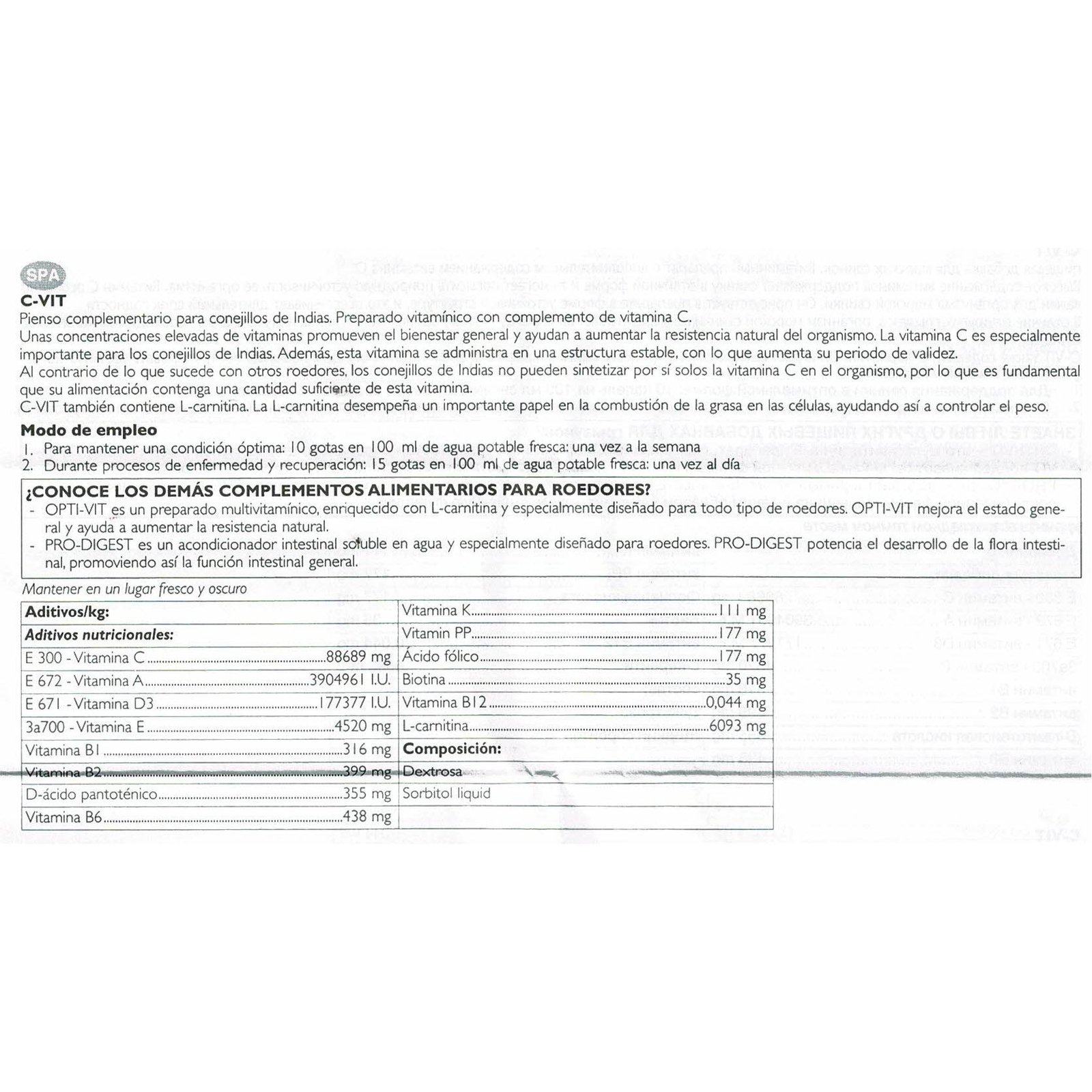 Vitaminas Roedores C-VIT 50 ML. - Imagen 2