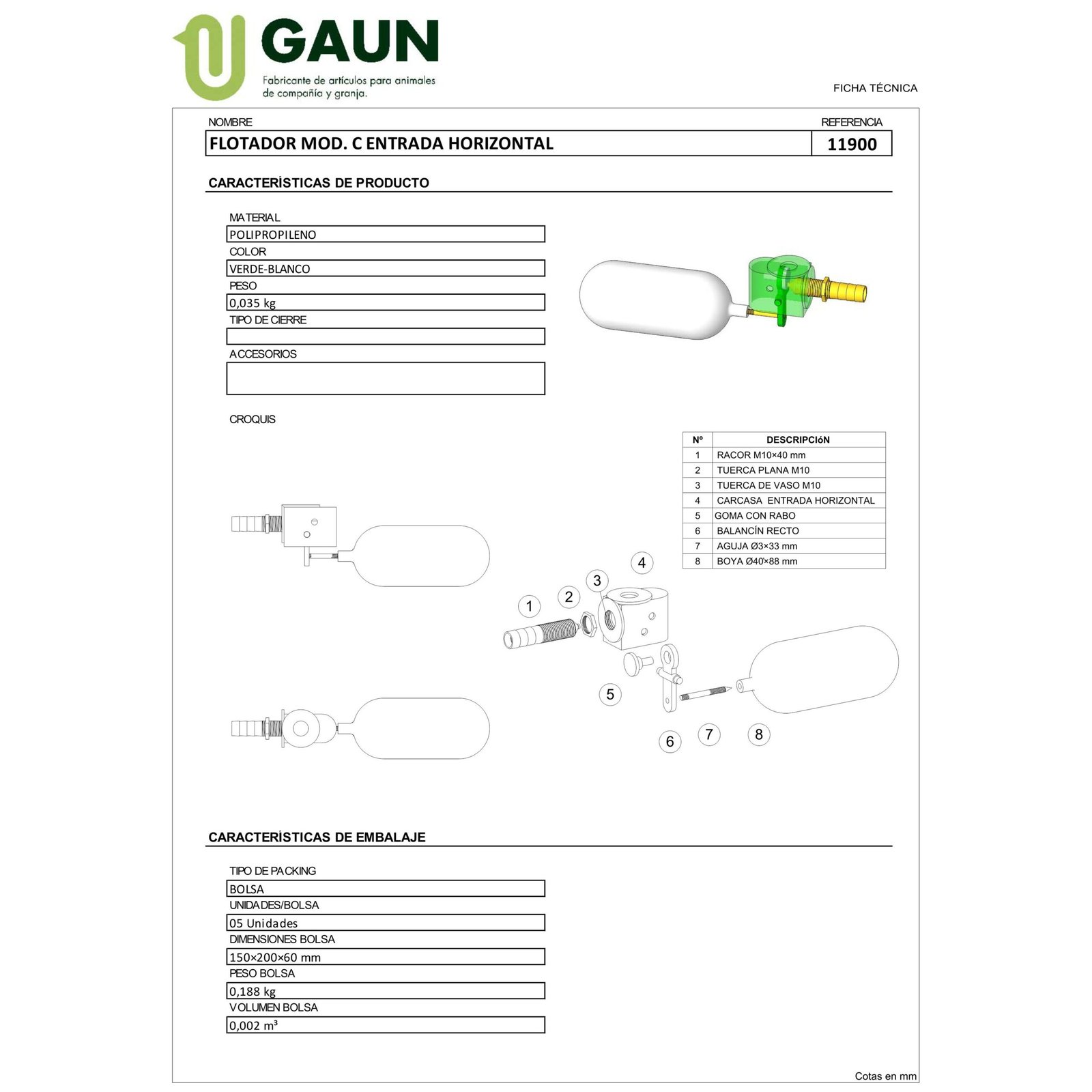 Flotador Modelo C Entrada Horizontal - Imagen 2