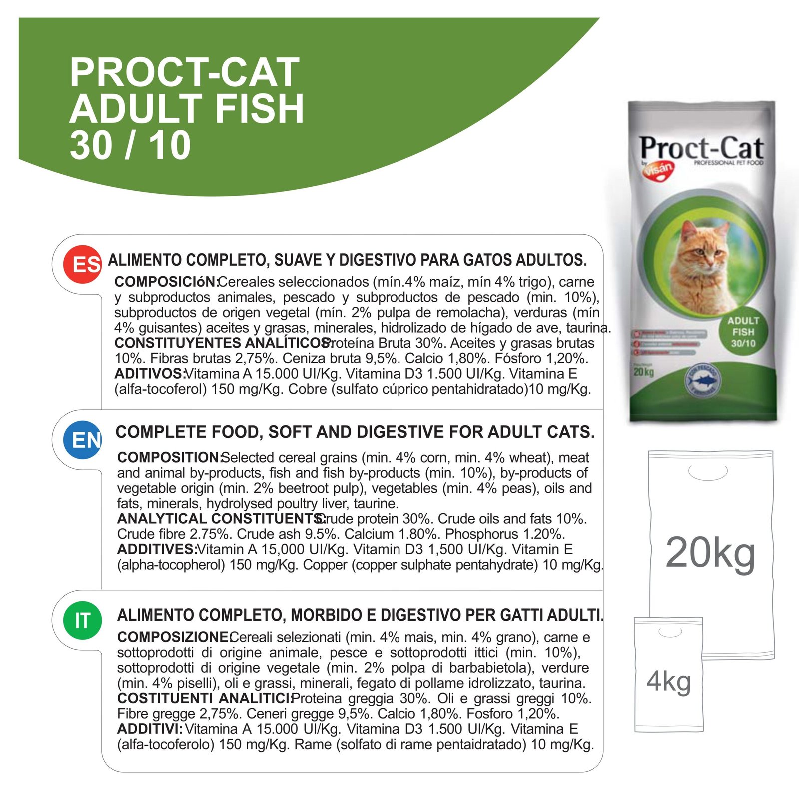 Proct-cat Adult Fish&vegetable 4 KG. - Imagen 2