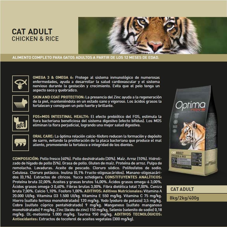 Optima Nova Cat Adult Chicken Rice 2 KG. - Imagen 3