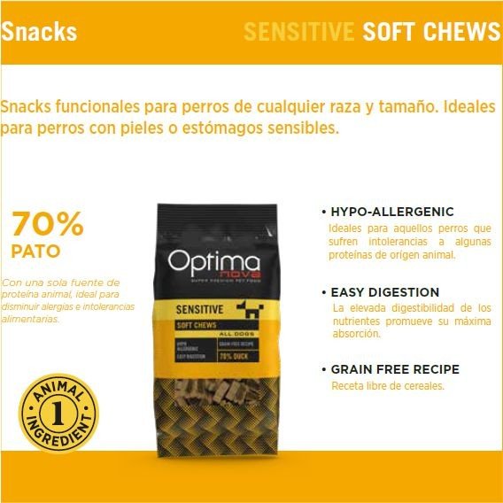 Snack Sensitive Pato 150gr.Optima Nova - Imagen 2