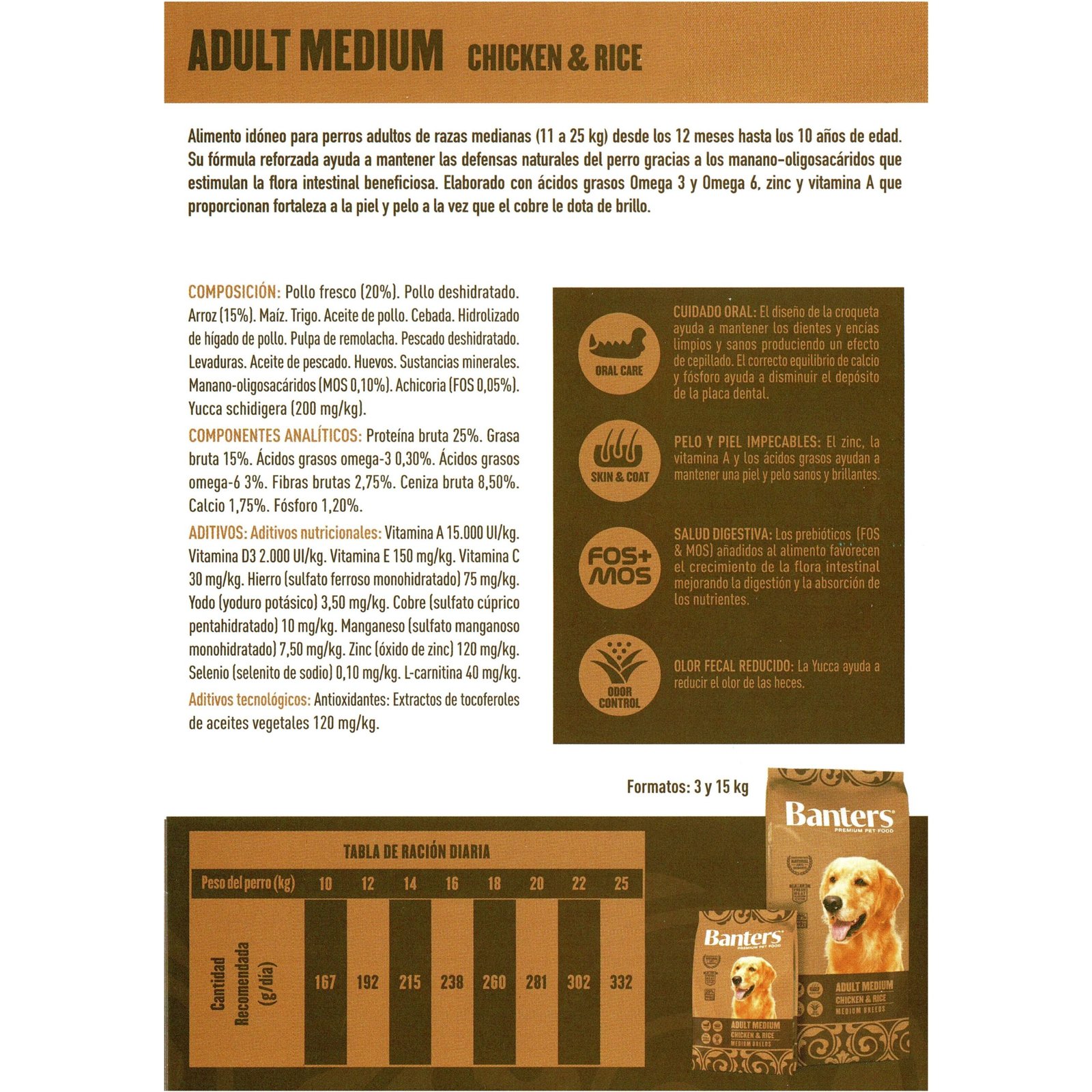 Banters Dog Adult Medium Chicken&rice 3KG. - Imagen 2