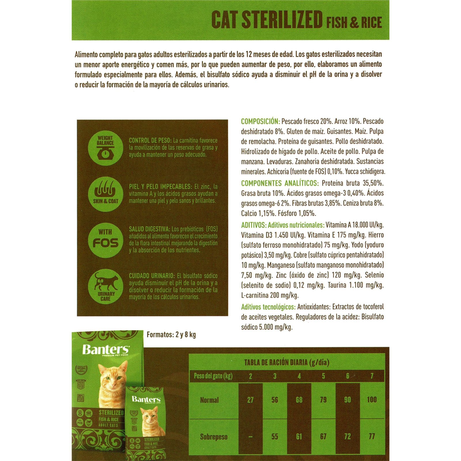 Banters Cat Sterilised Fish&rice 8 KG. - Imagen 2