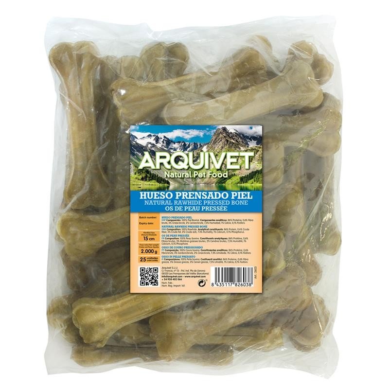 Hueso Prensado Piel 15 Cm. Bolsa 25 Uds.