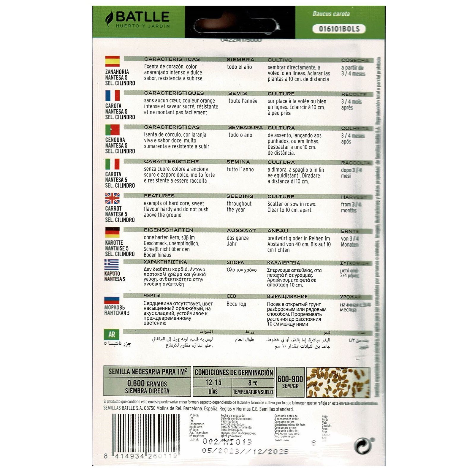 Zanahoria Nantesa 5S.CILINDRO Sobre - Imagen 2