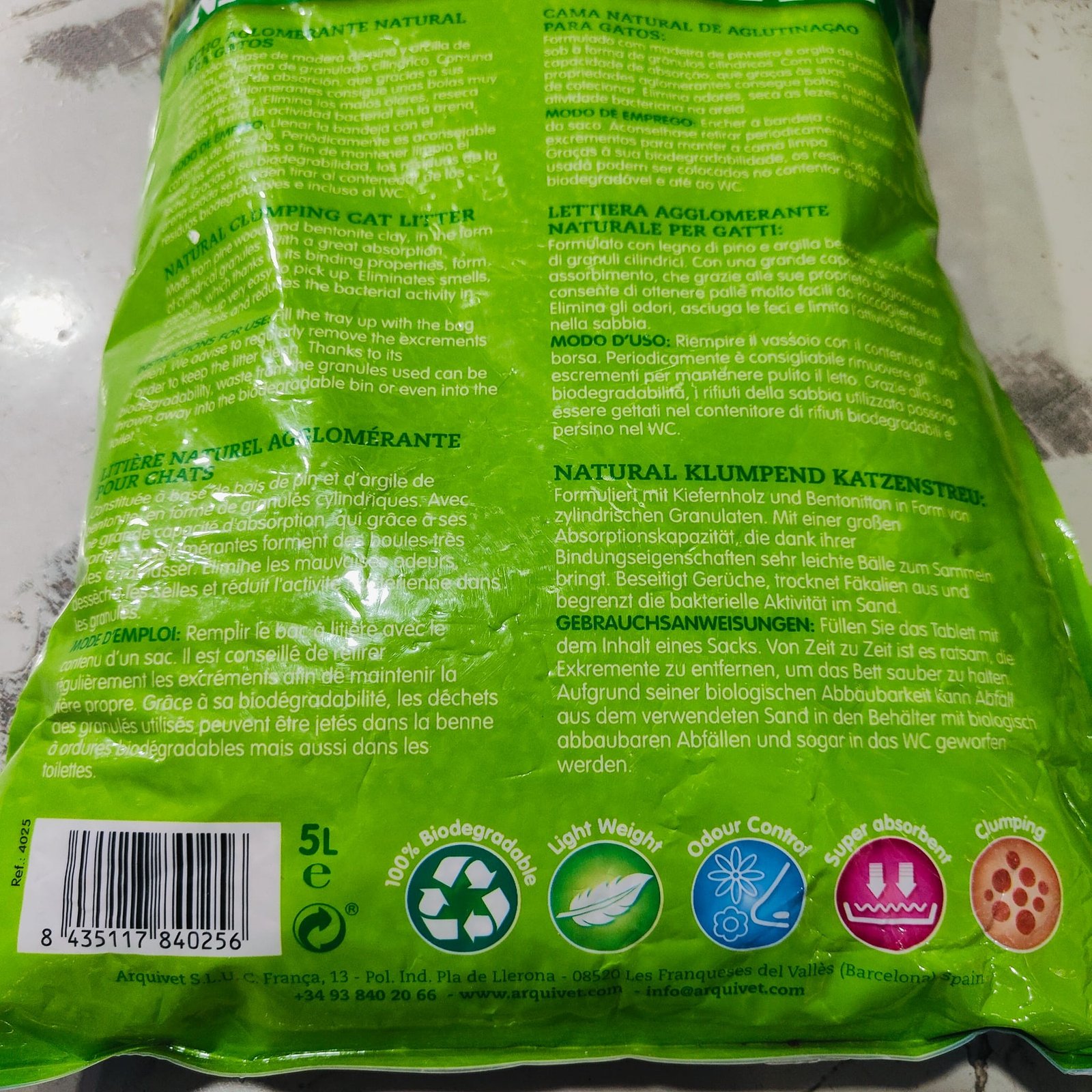 Arena Natural Cat Litter 5 LTS. Arquivet - Imagen 5