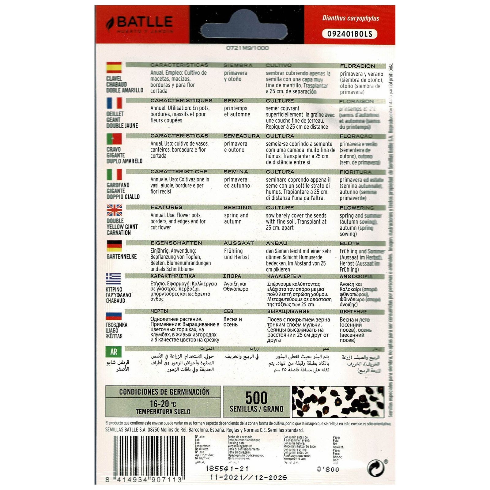 Clavel Chabaud Doble Amarillo Sobre - Imagen 2