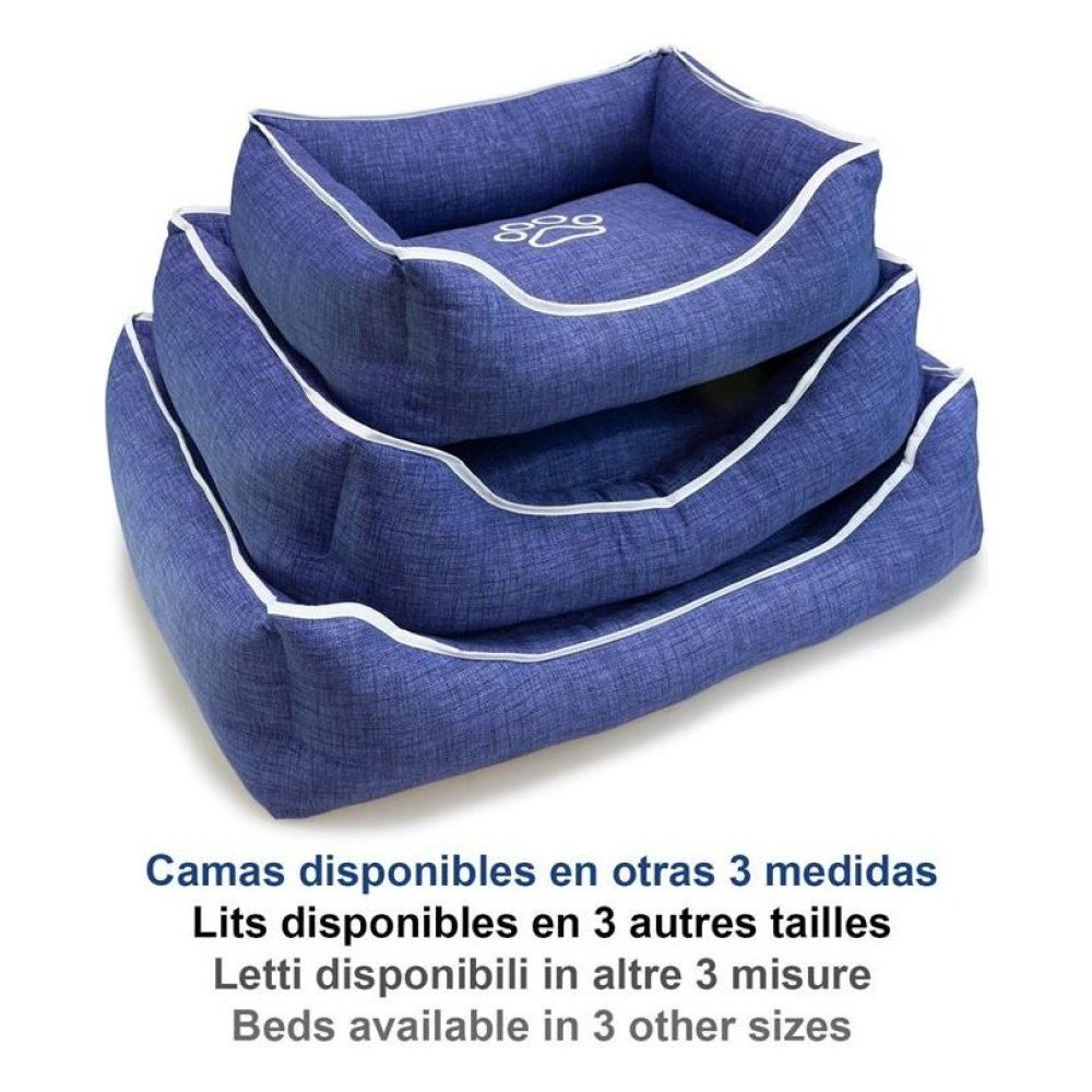 Cama Cuadrada Azul con Huella y Ribete 55x46x17 Cm