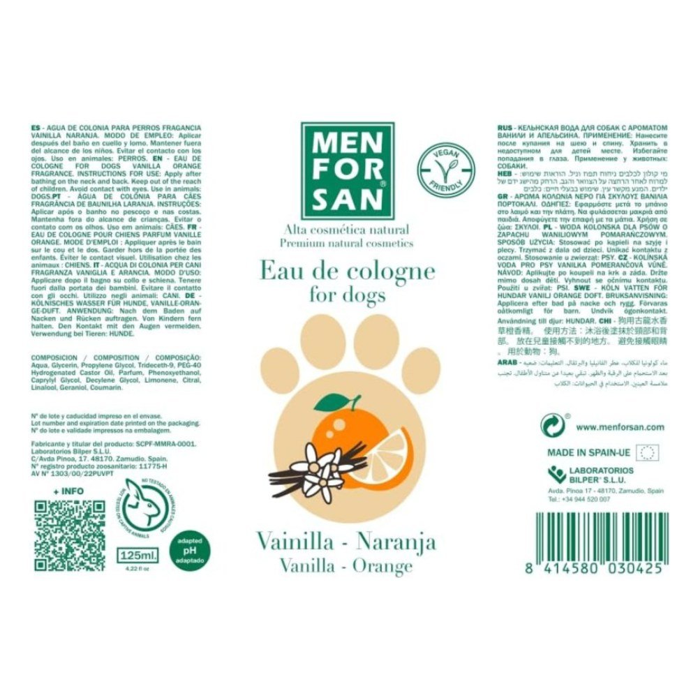 Menforsan Agua de Colonia Vainilla/naranja Perros 125 ml