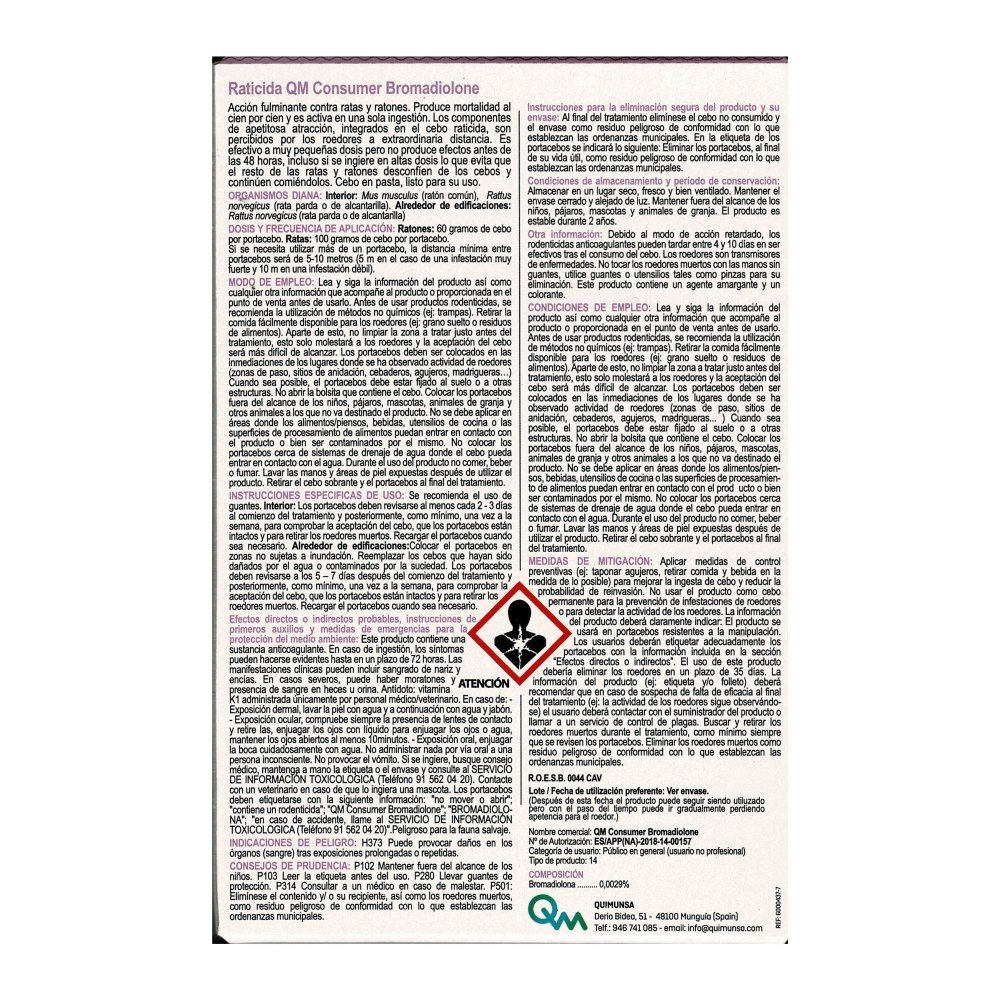 Raticida Qm Br Cebo Fresco 150 g