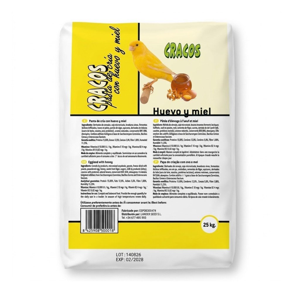 Pasta de Cria Amarilla Huevo y Miel 25Kg Cracos